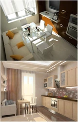 Дизайн кухни 14м2 с диваном и телевизором
