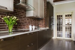 Kitchen design brown tiles on the floor