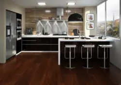Kitchen design brown tiles on the floor