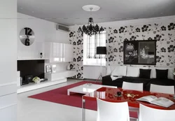 Black wallpaper in the living room photo interiors