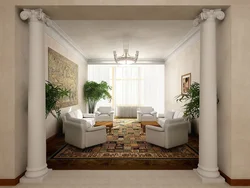 Дизайн интерьера гостиной с колонной