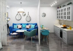 Голубой диван на кухне фото
