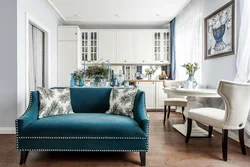 Blue sofa in the kitchen photo
