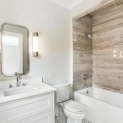 White tiles in the bathroom with wood photo design