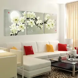 Дизайн стен в гостиной картинами