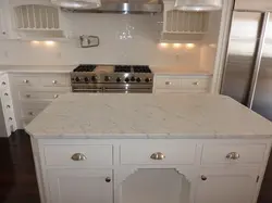 White Marquina marble countertop in the kitchen interior