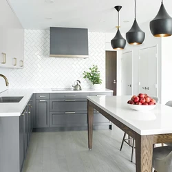 Gray Kitchen With White Table Photo