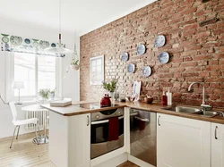 Кирпичная стена на кухне дизайн фото своими