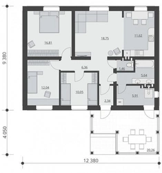 Design project of a one-story house with 3 bedrooms