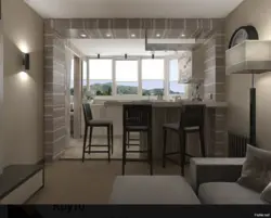 Kitchen design with two windows and a balcony