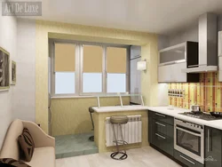 Дызайн кухні з двума вокнамі і балконам
