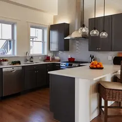Сочетание коричневого цвета с серым в интерьере кухни