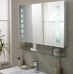 Bathroom interior mirror with shelf