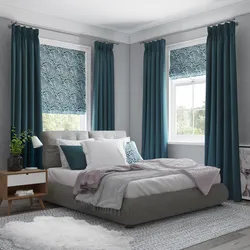 Curtains in the bedroom interior gray walls