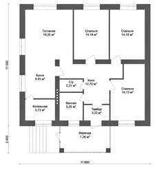 Interior of a one-story house 100 sq m with 3 bedrooms