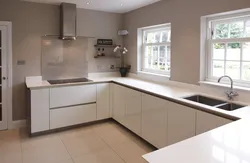 Kitchen without cabinets only countertop design photo