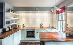Kitchen without cabinets only countertop design photo