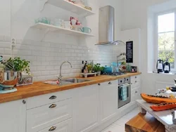 Kitchen without cabinets only countertop design photo