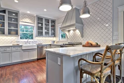 Gray tiles in the kitchen interior photo