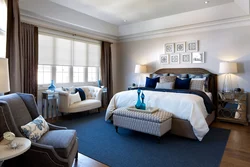 Bedroom interior in blue beige color