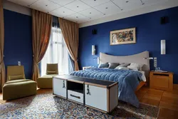 Bedroom interior in blue beige color