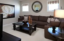Bright Living Room With Brown Sofa Photo