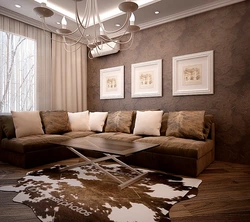 Bright Living Room With Brown Sofa Photo