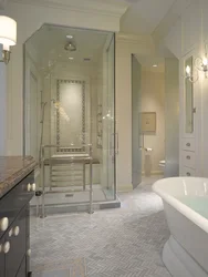 Photo of bathrooms with floor-to-ceiling shower