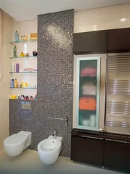 Ванна бөлмесінің дизайнының фотосуретіндегі кіріктірілген шкафтар
