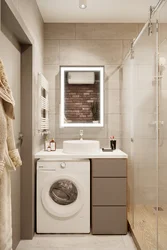 Narrow bathroom design with washing machine