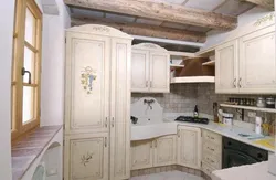 Kitchen design in Provence style with refrigerator