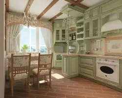 Дызайн кухні ў стылі Праванс з халадзільнікам