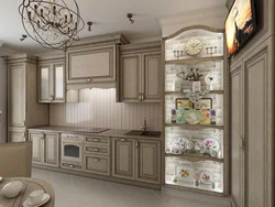 Kitchen design in Provence style with refrigerator