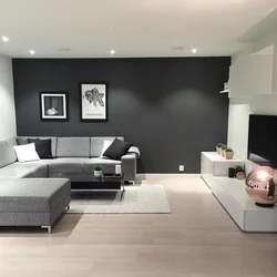 Living Room Design With One Dark Wall