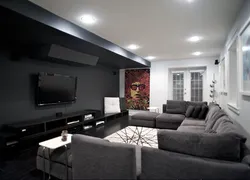 Living room design with one dark wall