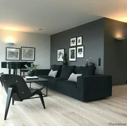 Living room design with one dark wall
