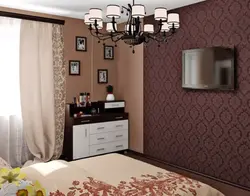 Карычневыя шпалеры ў спальні дызайн фота