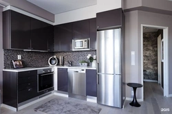 Refrigerator in the corner of the kitchen design photo