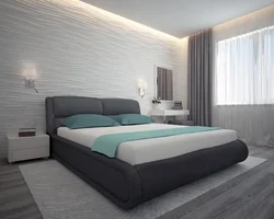 Серая кровать в спальне интерьер дизайн фото