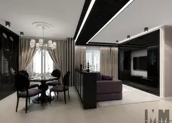 Living Room Kitchen Design In Black Tones