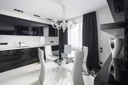 Living Room Kitchen Design In Black Tones