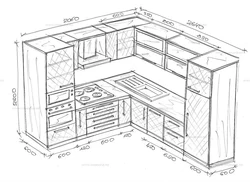 Built-in kitchen design with dimensions