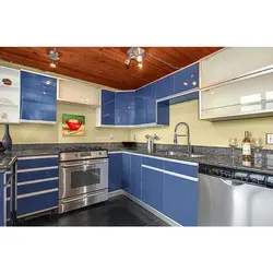 Столешница для голубой кухни фото