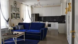 Blue sofa in the kitchen design