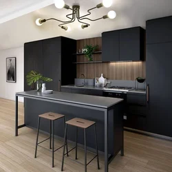 Кухня черная с барной стойкой фото дизайн