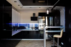 Кухня чорная з барнай стойкай фота дызайн
