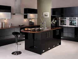 Black Kitchen With Breakfast Bar Photo Design