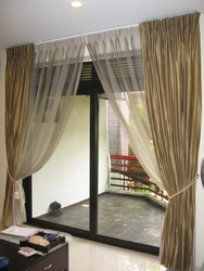 Photo curtains for the living room with an exit