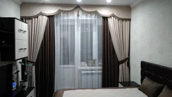 Photo curtains for the living room with an exit