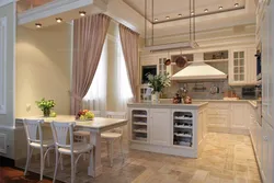Design of a living room kitchen in a house with access to the terrace